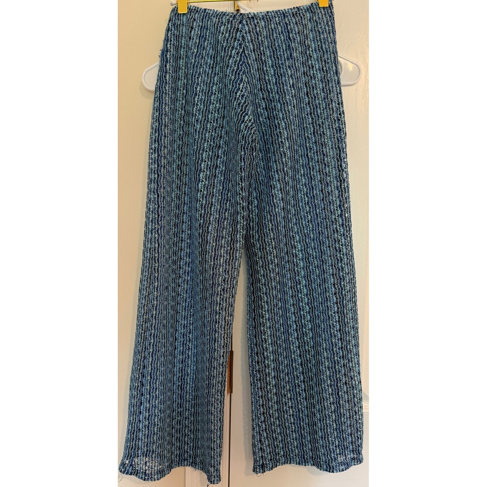 Jordan Taylor Blue Textured Open Knit‎ Wide Leg Swim Cover Up Pants Womens small